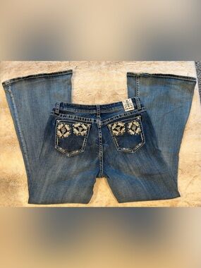 Grace Women’s Medium Blue Bootcut Jeans with Beaded Back Pockets